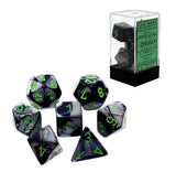 Chessex CHX26445 RPG Dice Set Gemini Black Grey with Green 7 pc