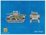 BA1003. M5A1 Stuart, WW2 American Light Tank. Scale 1:33